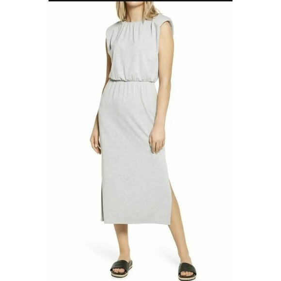Wayf coastal Midi Dress XSMALL Heather Gray Split cap Sleeve NEW - Picture 4 of 8